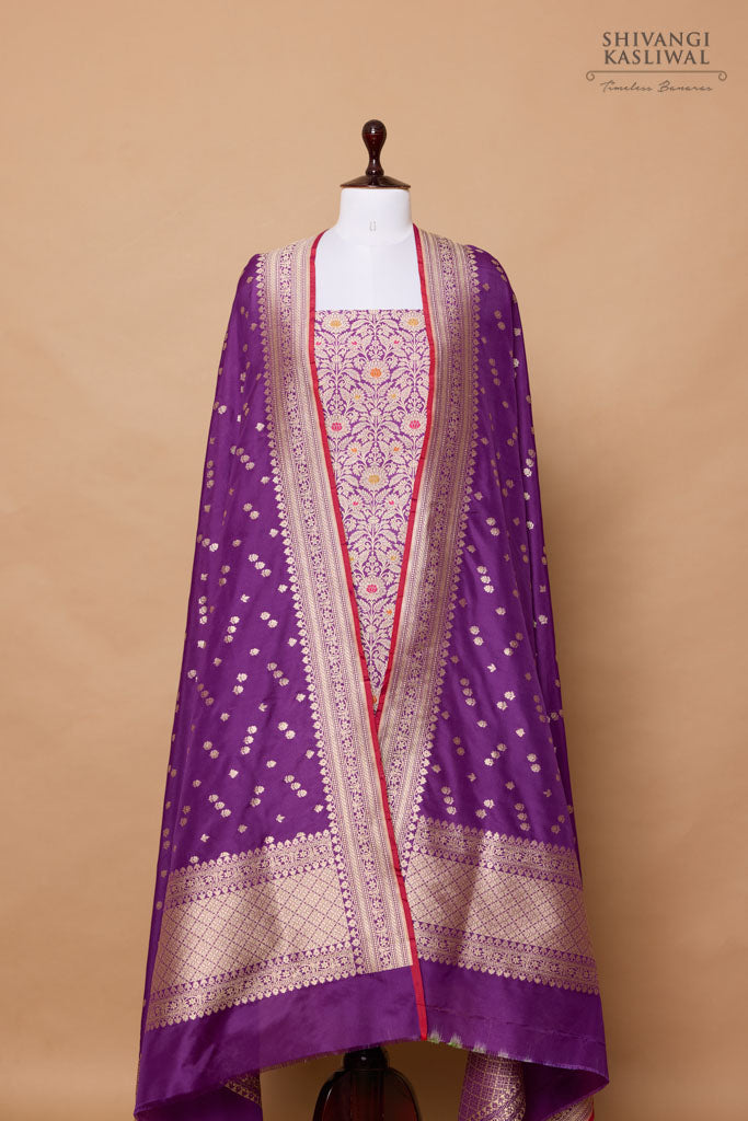 Purple Handwoven Banarasi Silk Suit Piece