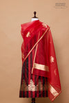 Black Red Handwoven Banarasi Silk Suit Piece
