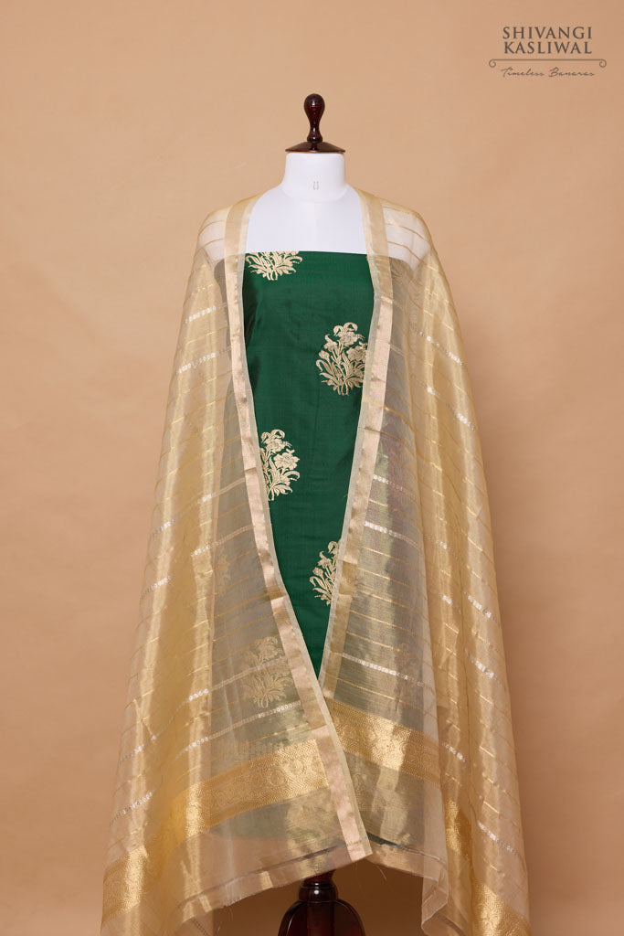 Green Handwoven Banarasi Silk Suit Piece