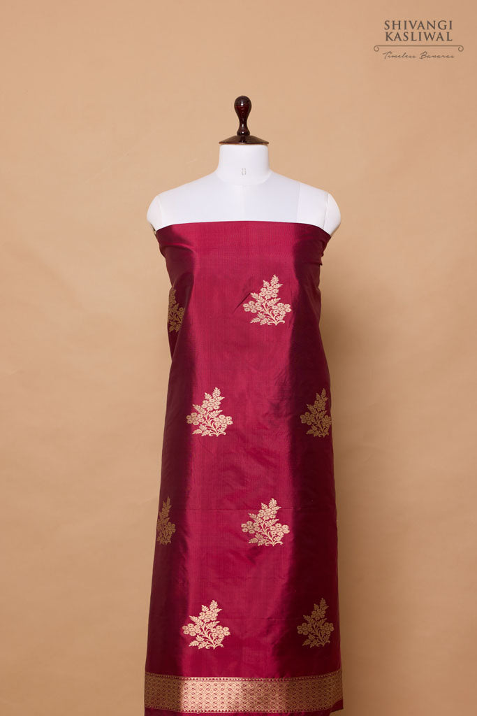 Wine Handwoven Banarasi Silk Suit Piece