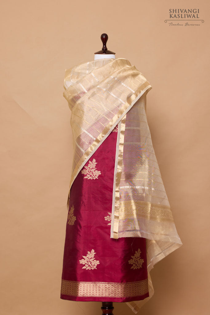 Wine Handwoven Banarasi Silk Suit Piece