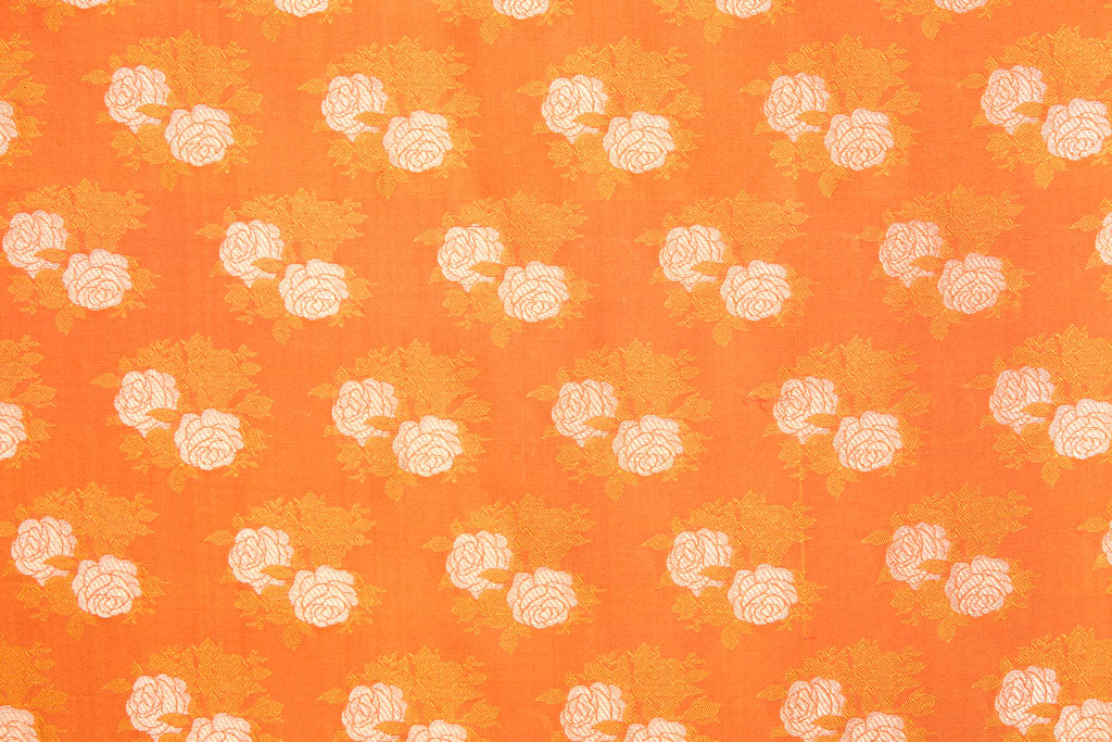 Orange Handwoven Banarasi Silk Fabric