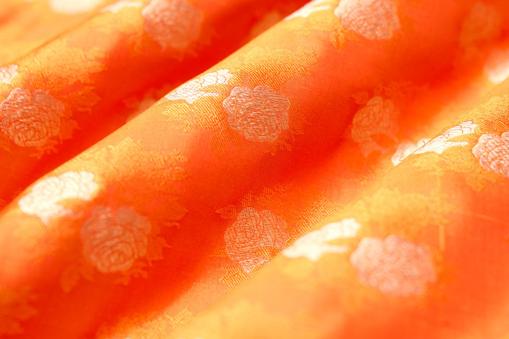 Orange Handwoven Banarasi Silk Fabric
