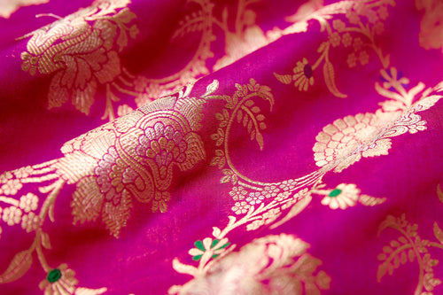 Fuchsia Pink Handwoven Banarasi Silk Fabric