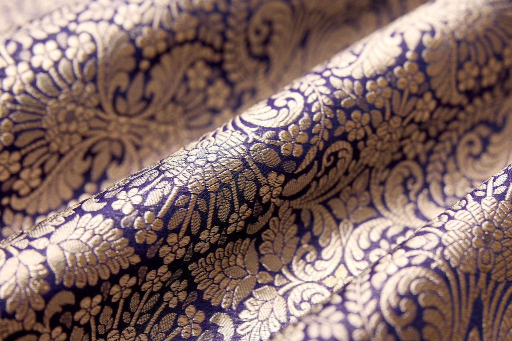 Navy Blue Handwoven Banarasi Brocade Fabric