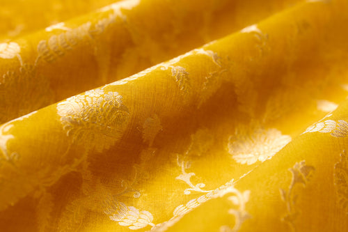Mustard Yellow Handwoven Banarasi Organza Silk Fabric