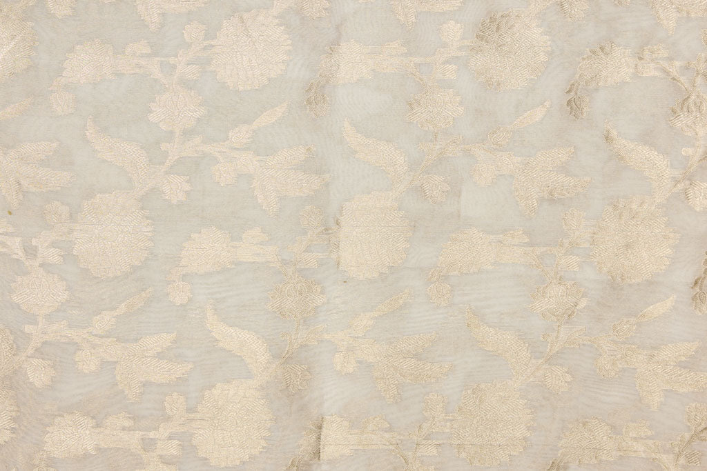 Off-White Handwoven Banarasi Organza Silk Fabric