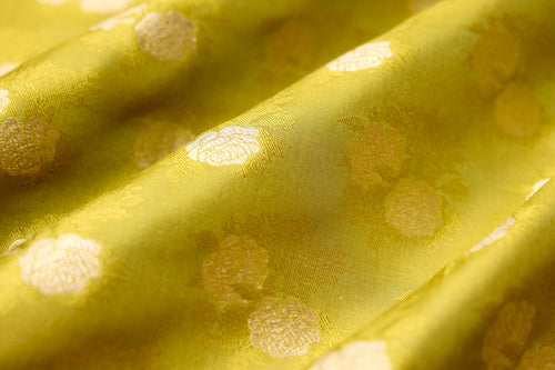 Yellowish Green Handwoven Banarasi Silk Fabric