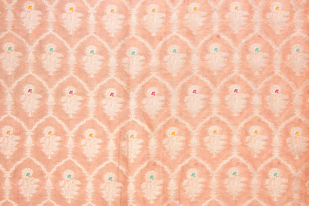 Peach Handwoven Banarasi Tissue Silk Fabric