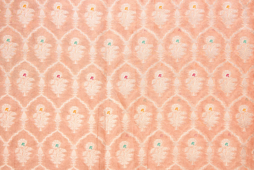 Peach Handwoven Banarasi Tissue Silk Fabric