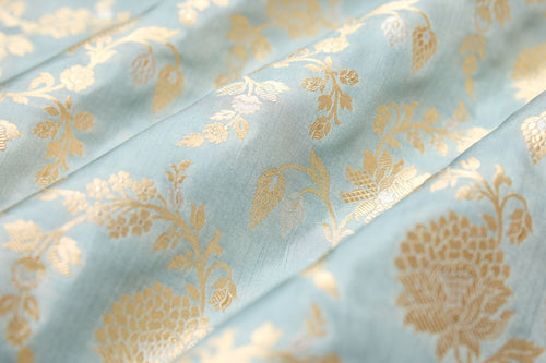 Powder Blue Handwoven Banarasi Silk Fabric