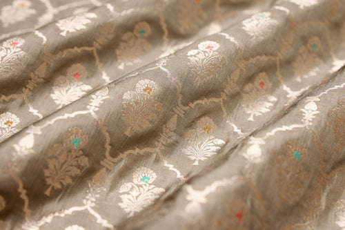 Grey Handwoven Banarasi Silk Fabric