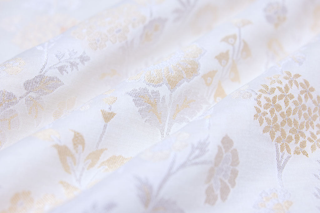 Off-White Handwoven Banarasi Moonga Silk Fabric