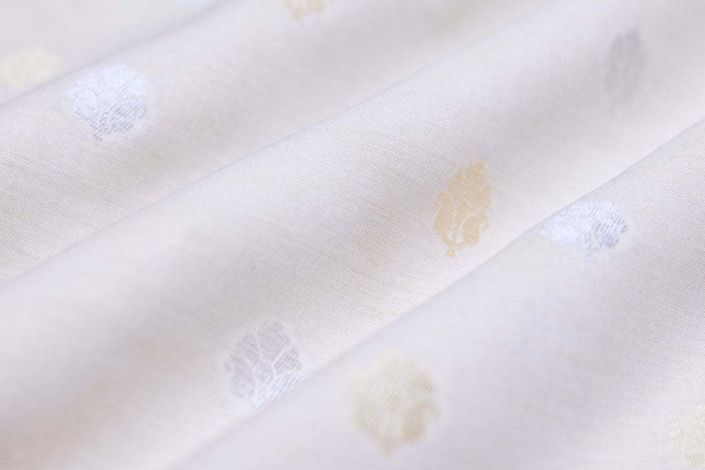 Beige Handwoven Banarasi Moonga Silk Fabric