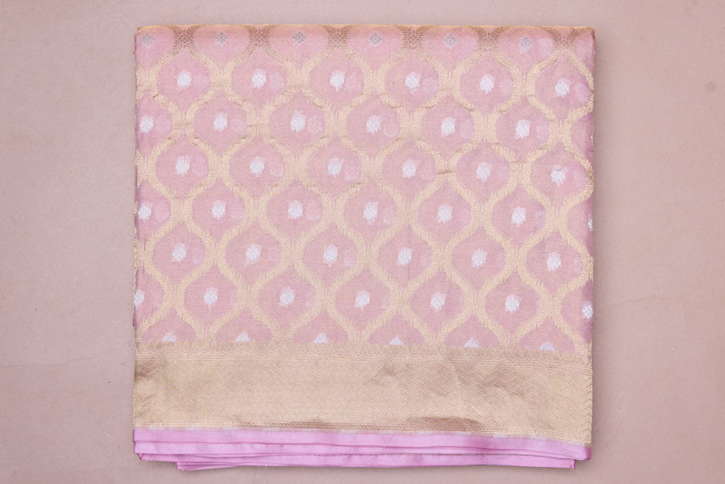 Baby Pink Handwoven Banarasi Tissue Silk Fabric