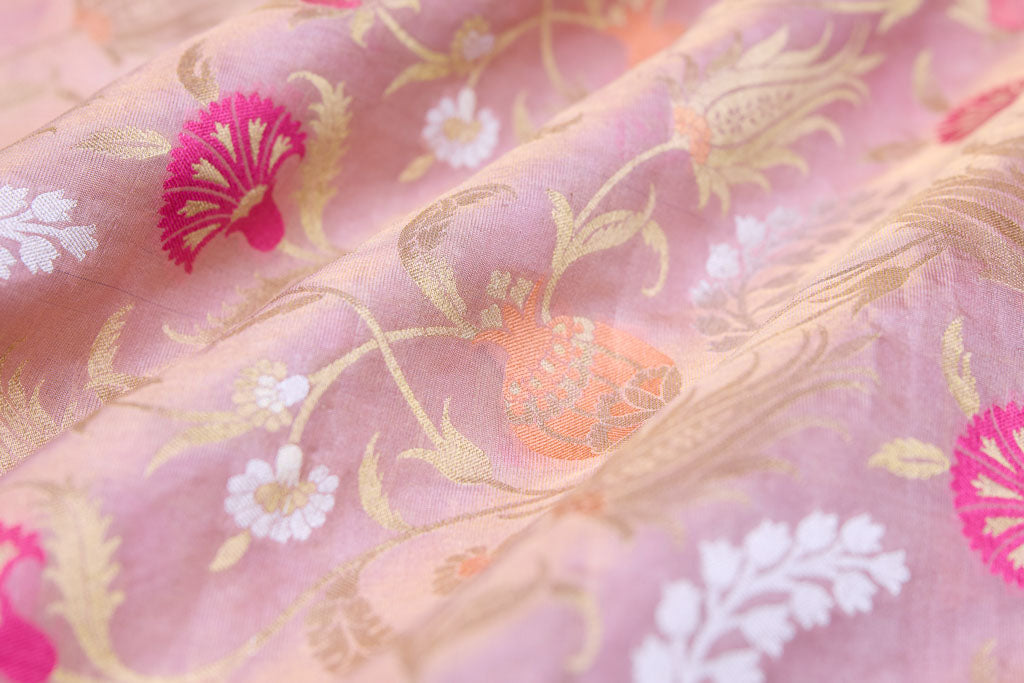 Baby Pink Handwoven Banarasi Tissue Silk Fabric