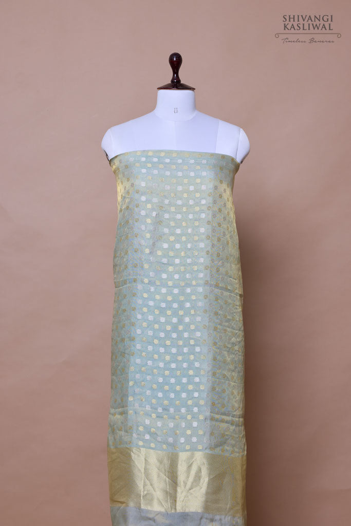 Powder Blue Handwoven Banarasi Tissue Silk Suit Piece