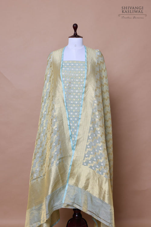 Powder Blue Handwoven Banarasi Tissue Silk Suit Piece