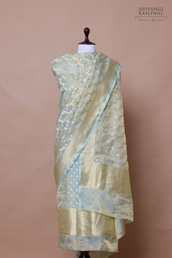 Powder Blue Handwoven Banarasi Tissue Silk Suit Piece