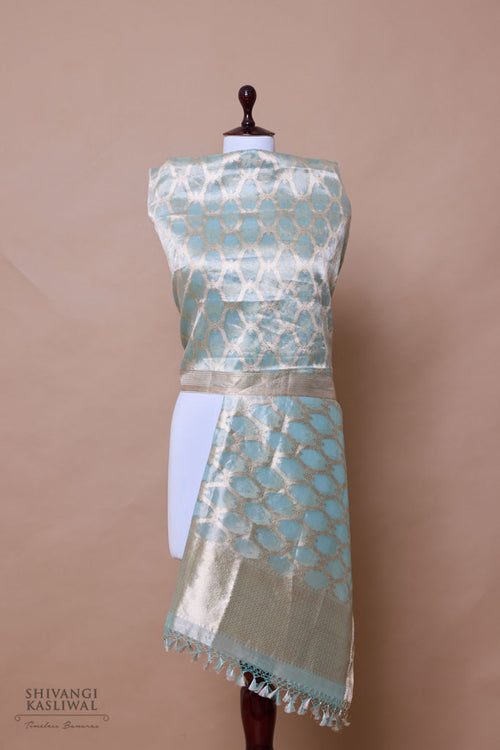 Powder Blue Handwoven Banarasi Tissue Silk Dupatta