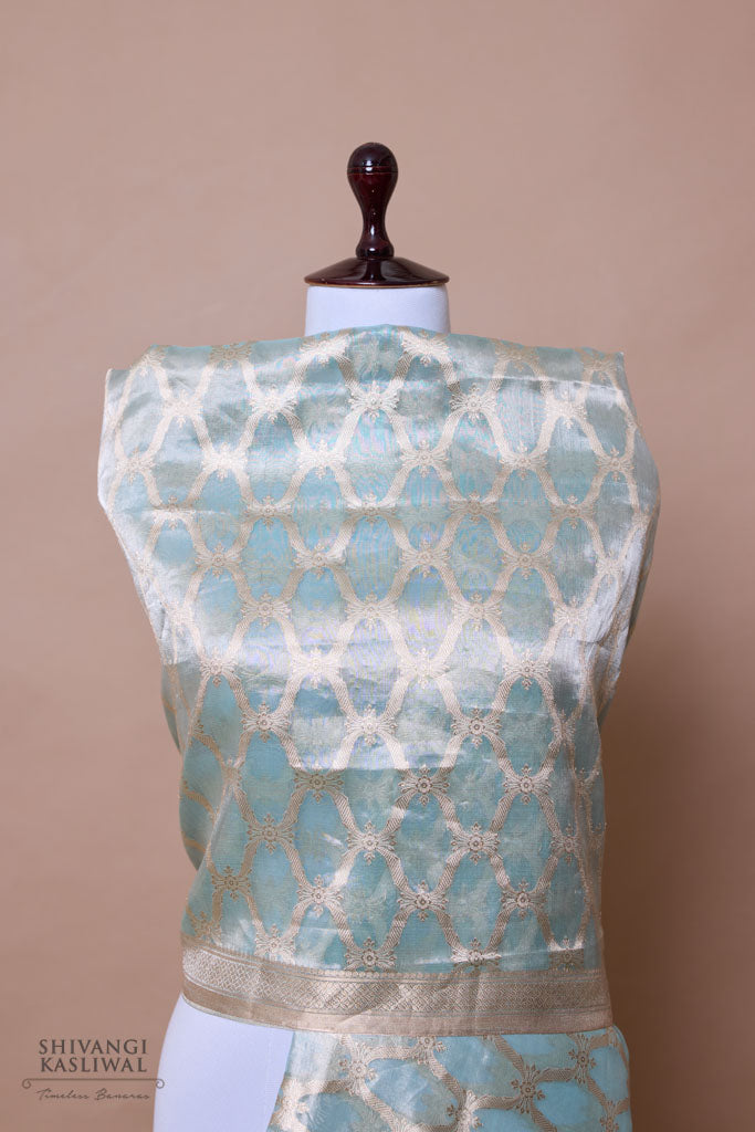 Powder Blue Handwoven Banarasi Tissue Silk Dupatta