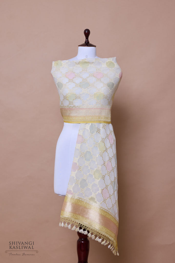 Off-White Multi Handwoven Banarasi Georgette Dupatta