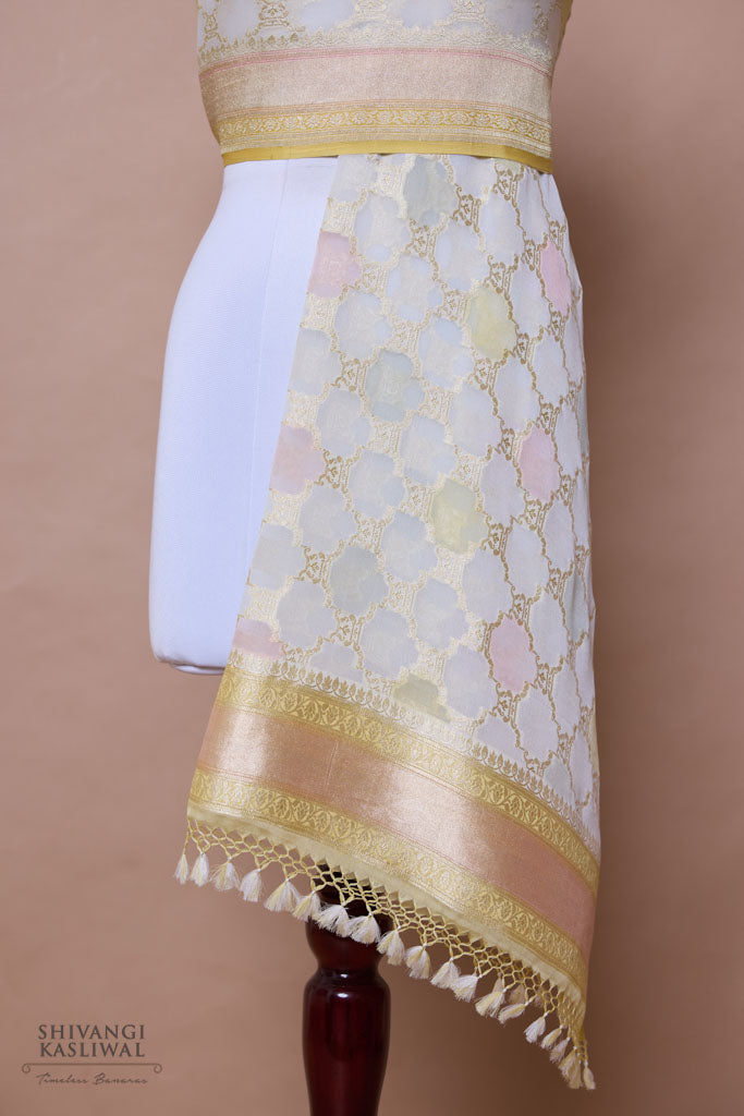 Off-White Multi Handwoven Banarasi Georgette Dupatta