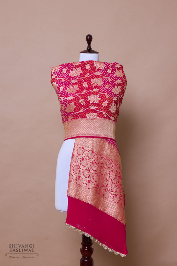 Pink Handwoven Banarasi Georgette Bandhani Dupatta