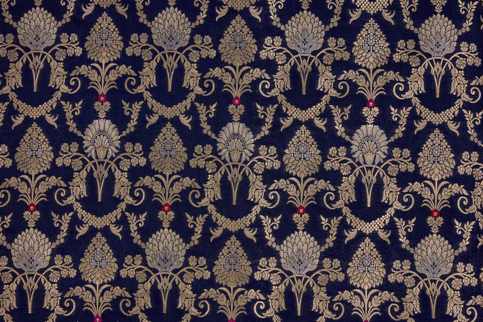 Navy Blue Handwoven Banarasi Silk Fabric