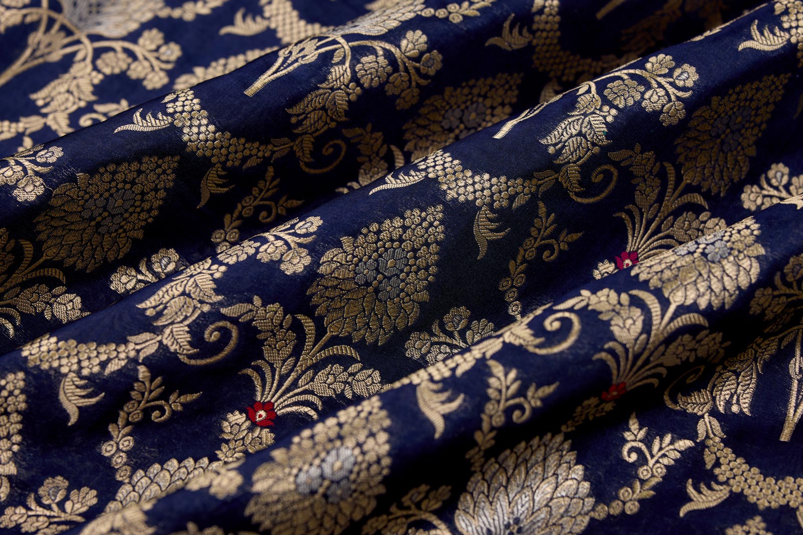 Navy Blue Handwoven Banarasi Silk Fabric