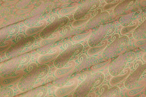 Beige Handwoven Tanchoi Silk Fabric