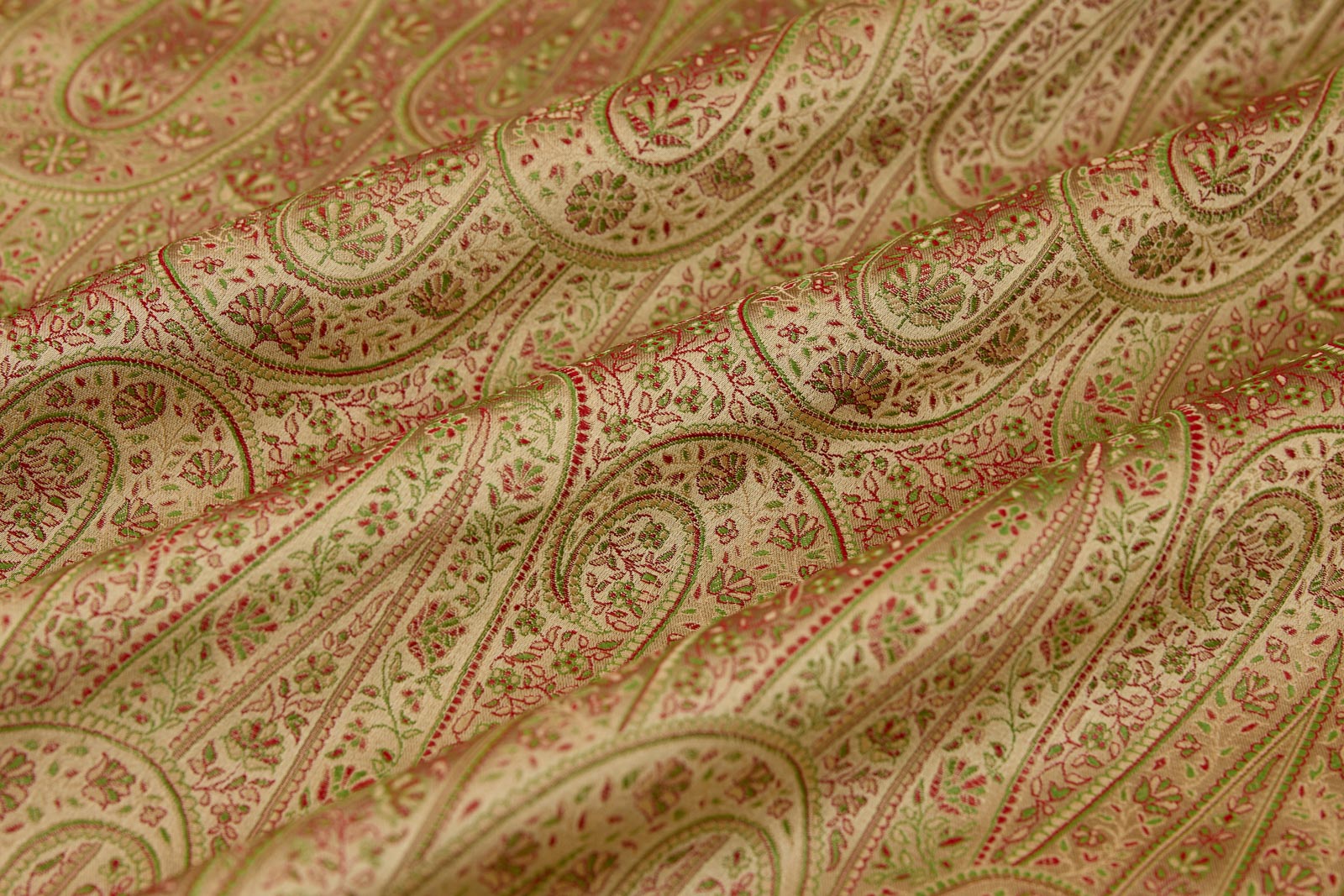 Beige Handwoven Tanchoi Silk Fabric