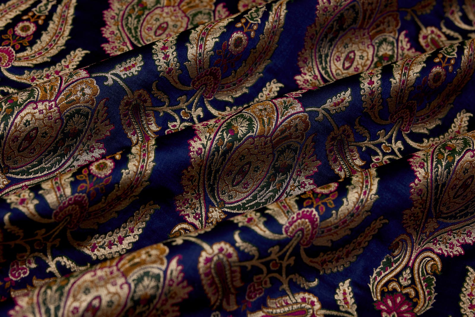 Navy Blue Handwoven Banarasi Brocade Fabric