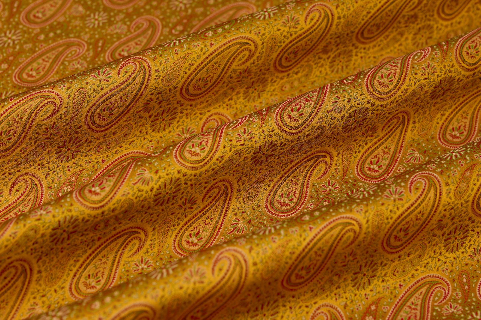 Yellow Handwoven Tanchoi Silk Fabric