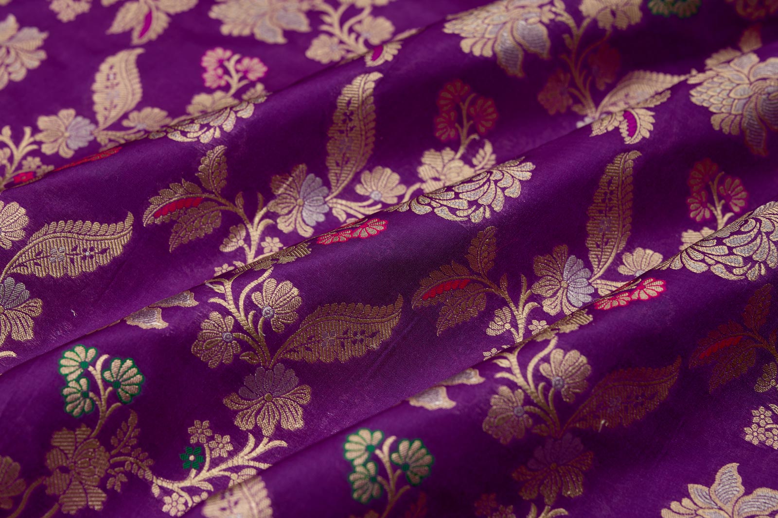 Purple Handwoven Banarasi Silk Fabric