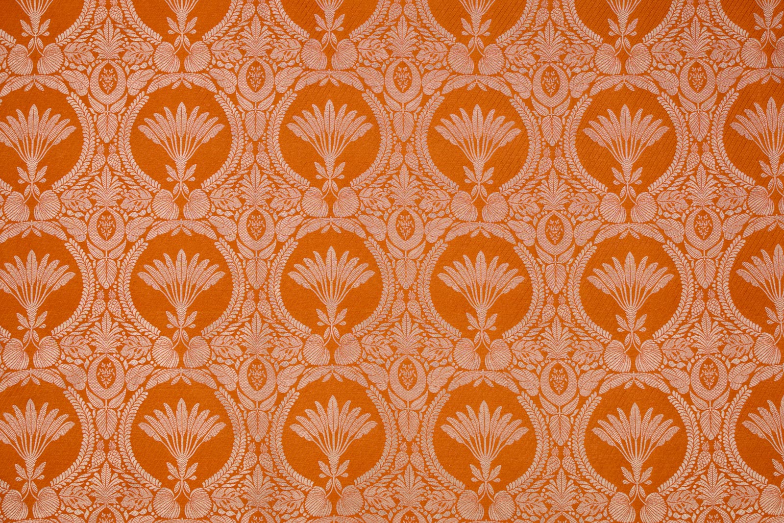 Orange Handwoven Banarasi Silk Fabric