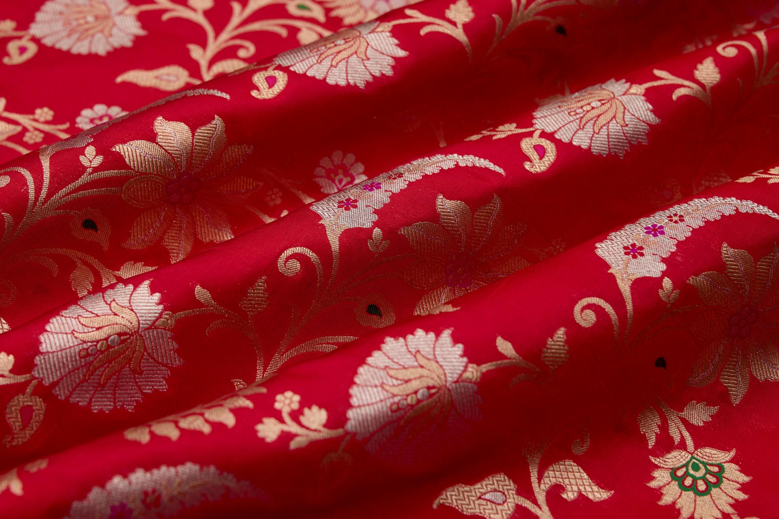 Red Handwoven Banarasi Silk Fabric