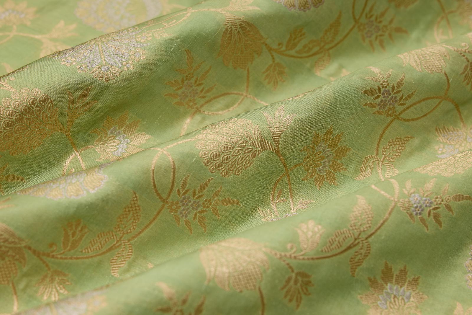 Pista Green Handwoven Banarasi Silk Fabric