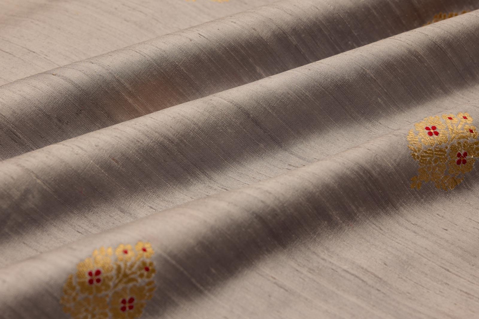Grey Handwoven Banarasi Raw Silk Fabric