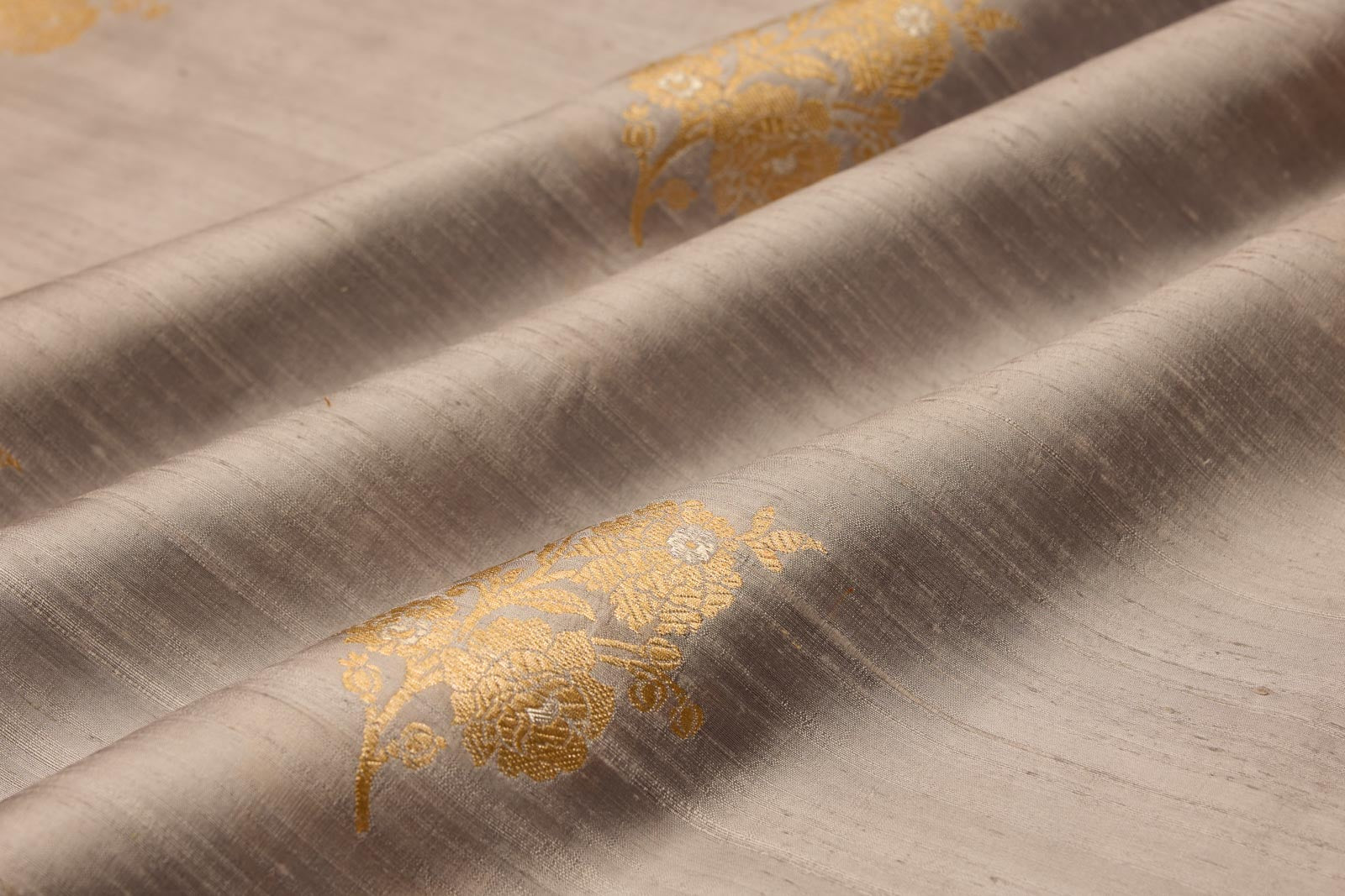 Grey Handwoven Banarasi Raw Silk Fabric