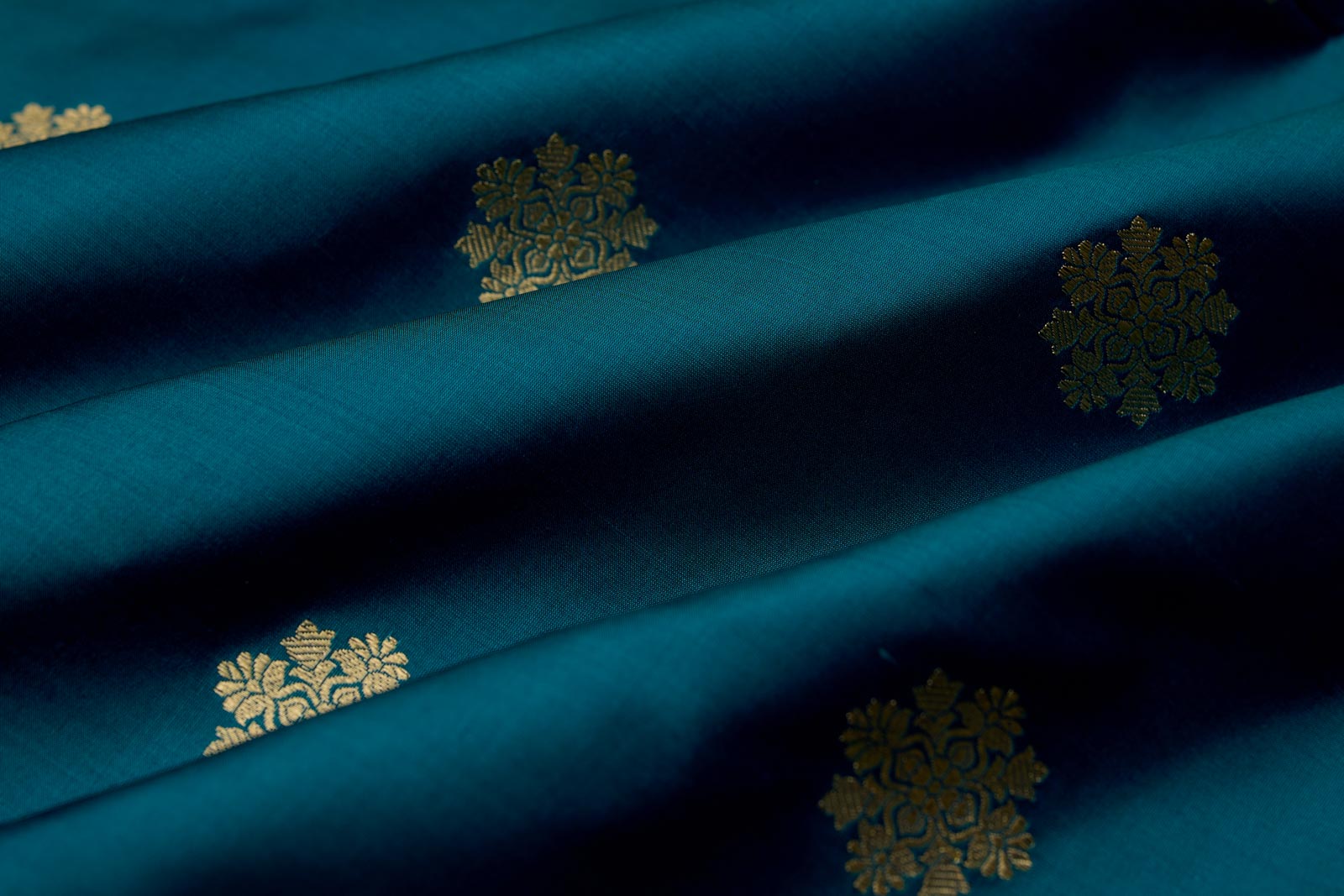 Peacock Blue Handwoven Banarasi Silk Fabric