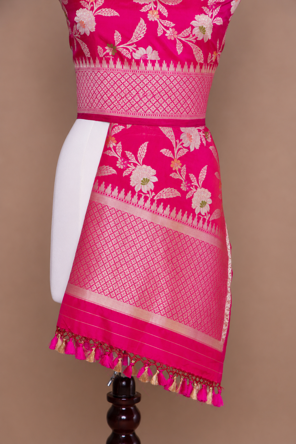Pink Dual Tone Handwoven Banarasi Silk Dupatta