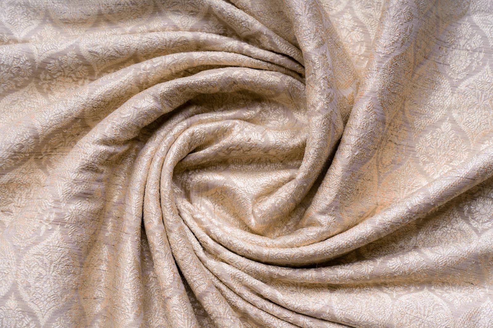 Beige Handwoven Banarasi Tussar Moonga Silk Fabric