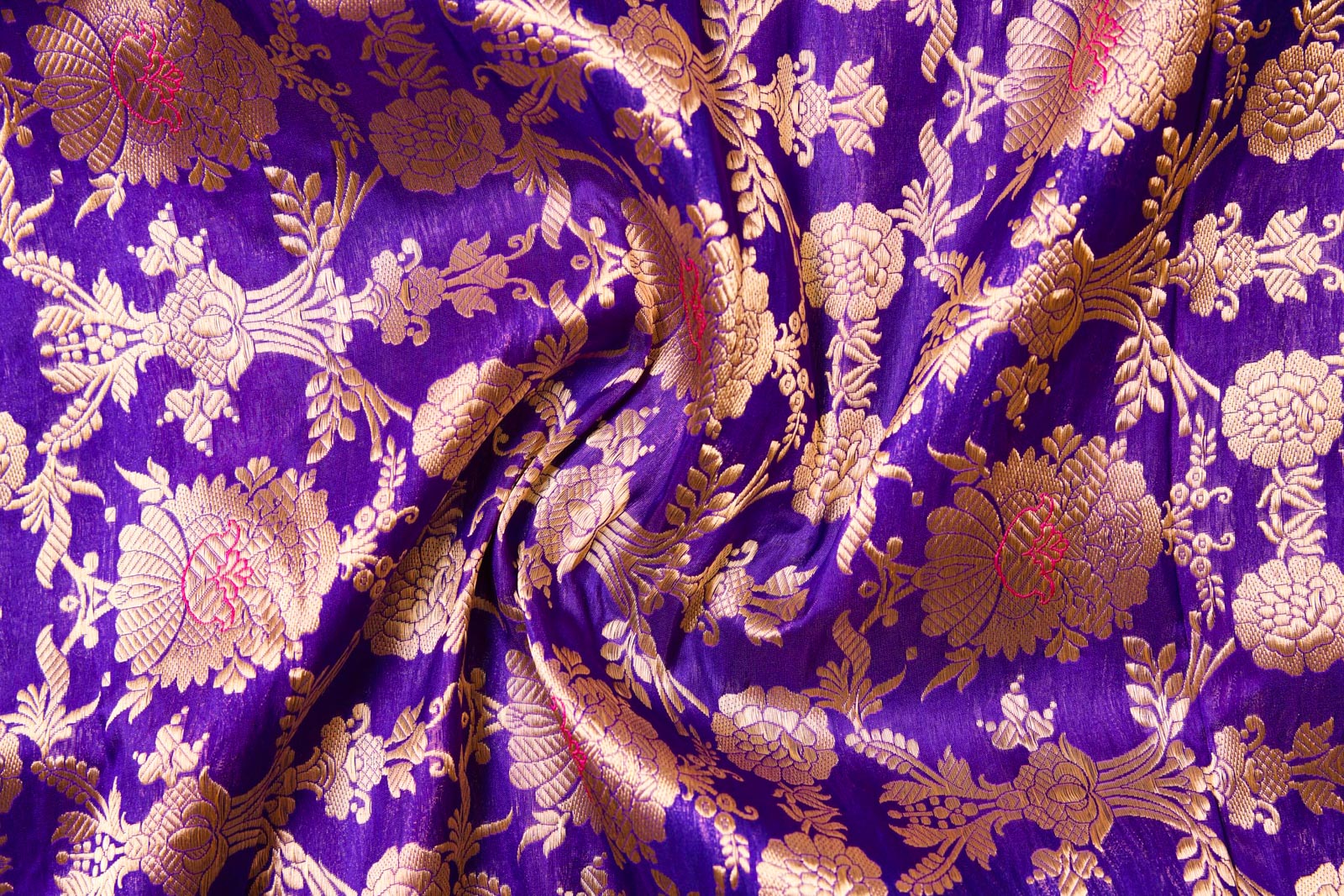 Purple Handwoven Banarasi Brocade Fabric