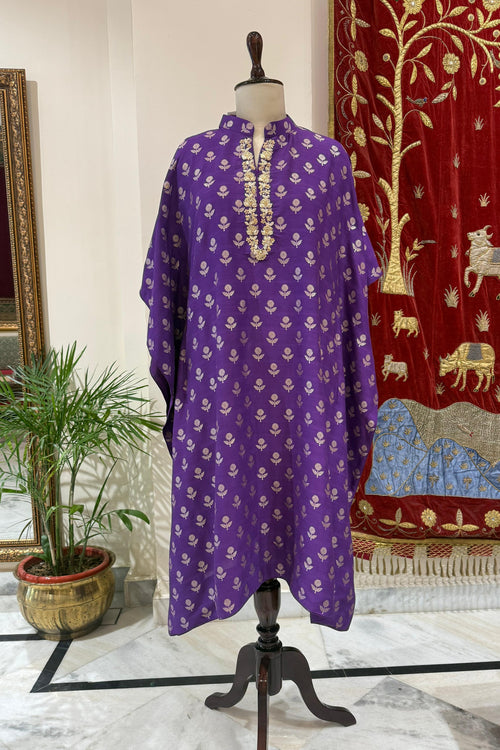 Purple Banarasi Moonga Silk Kaftan