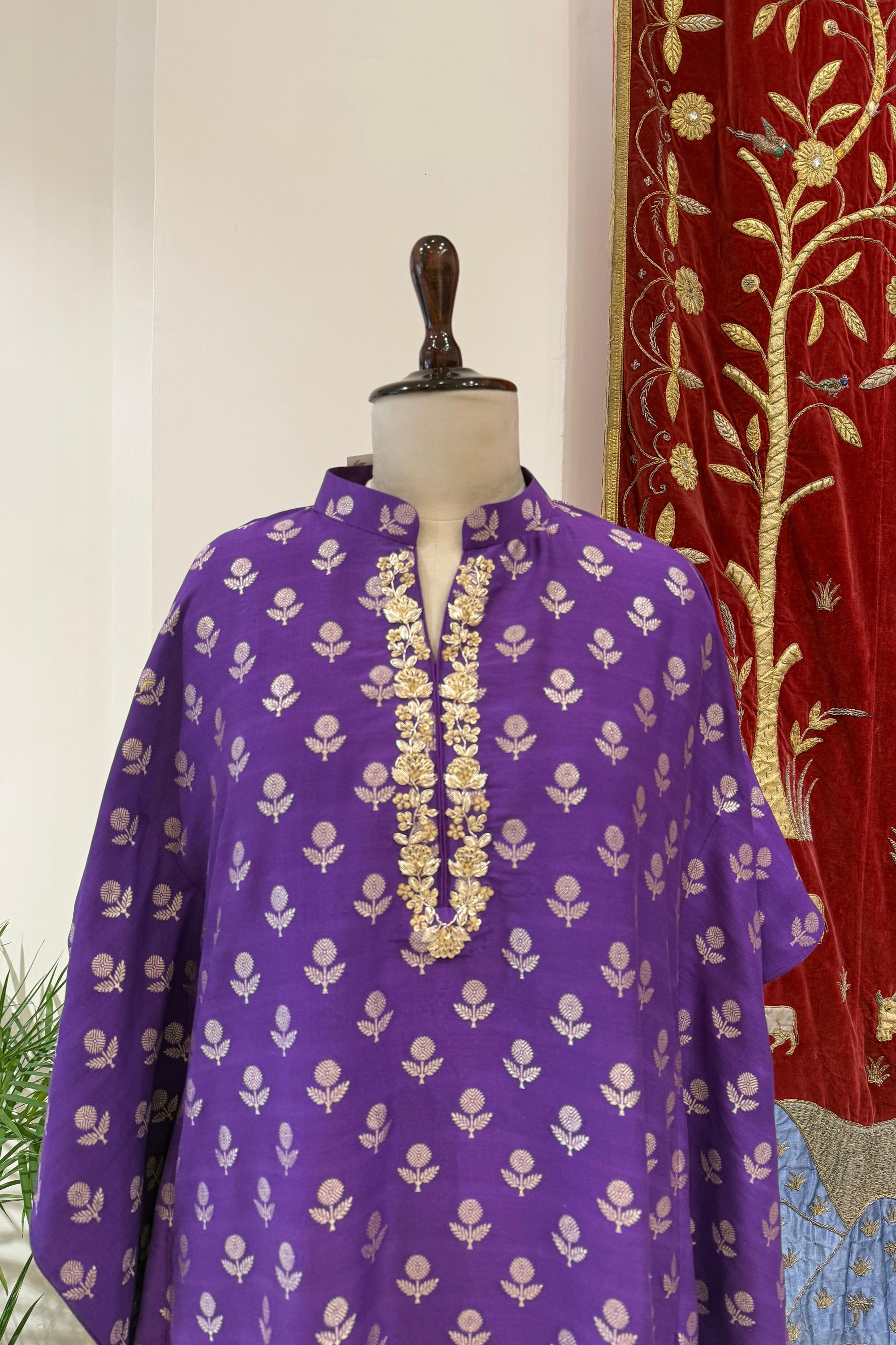 Purple Banarasi Moonga Silk Kaftan