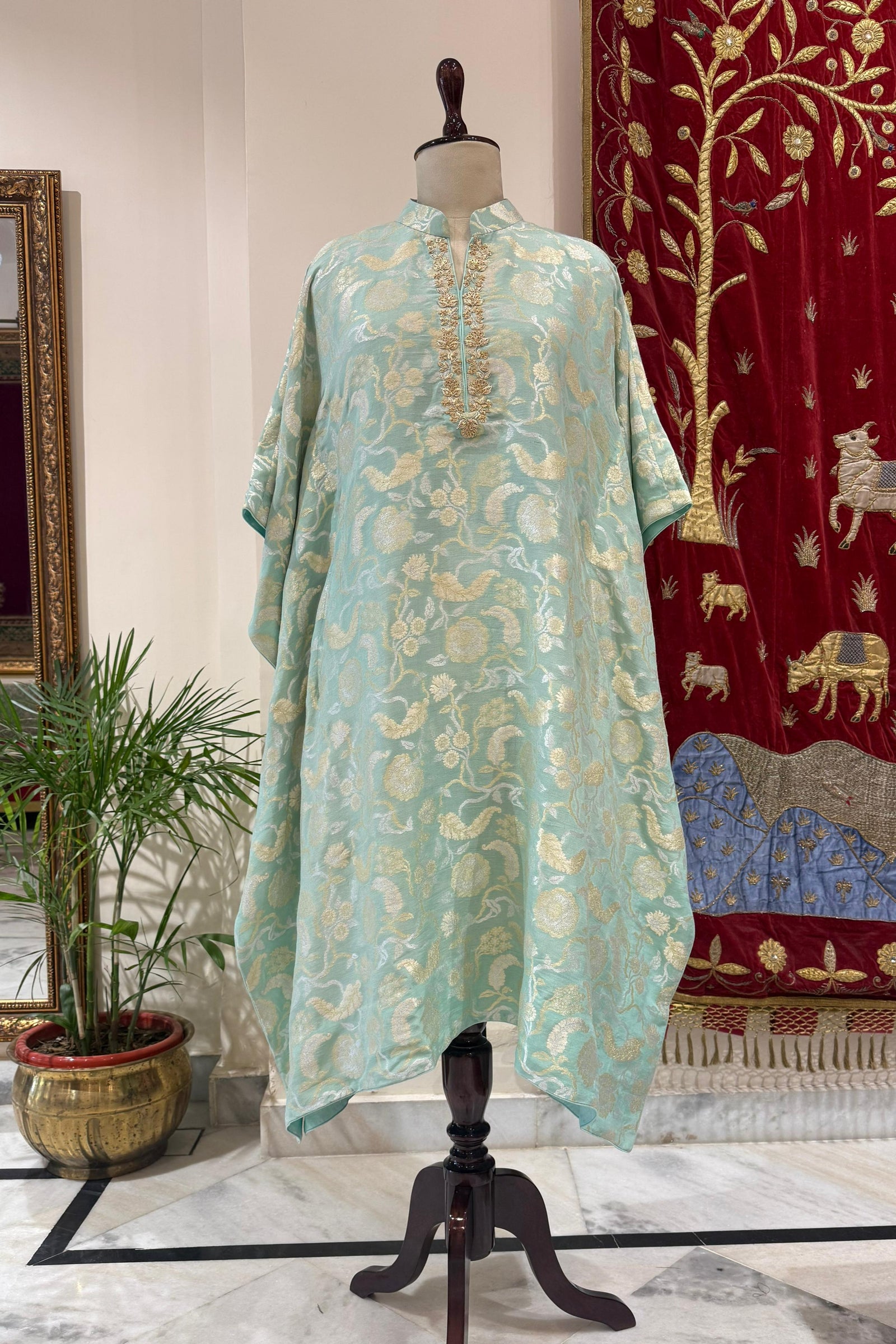 Powder Blue Banarasi Moonga Silk Kaftan