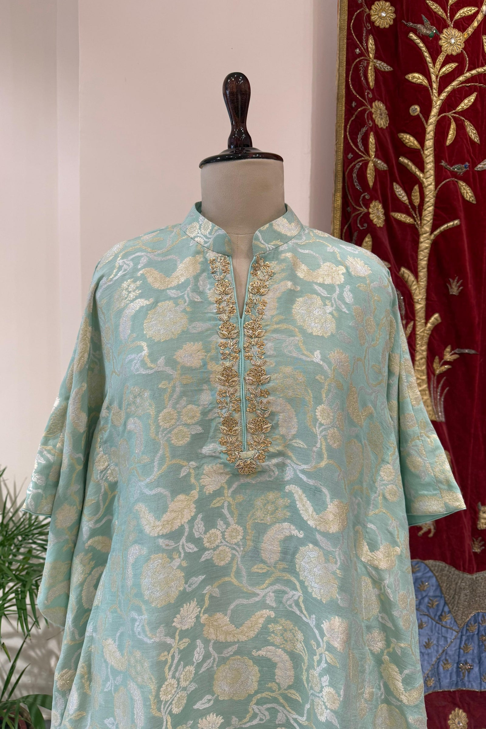 Powder Blue Banarasi Moonga Silk Kaftan