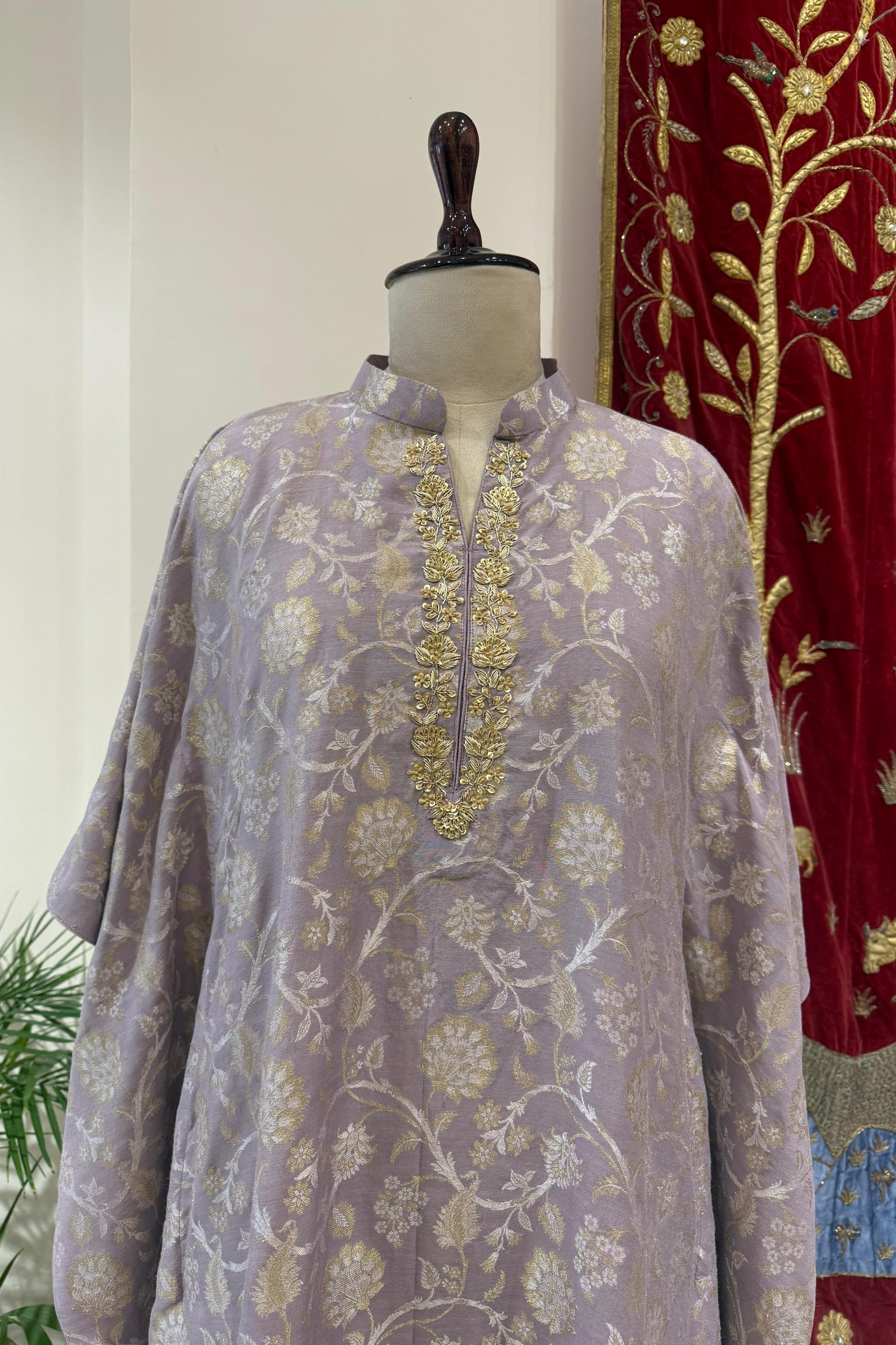Lavender Banarasi Moonga Silk Kaftan
