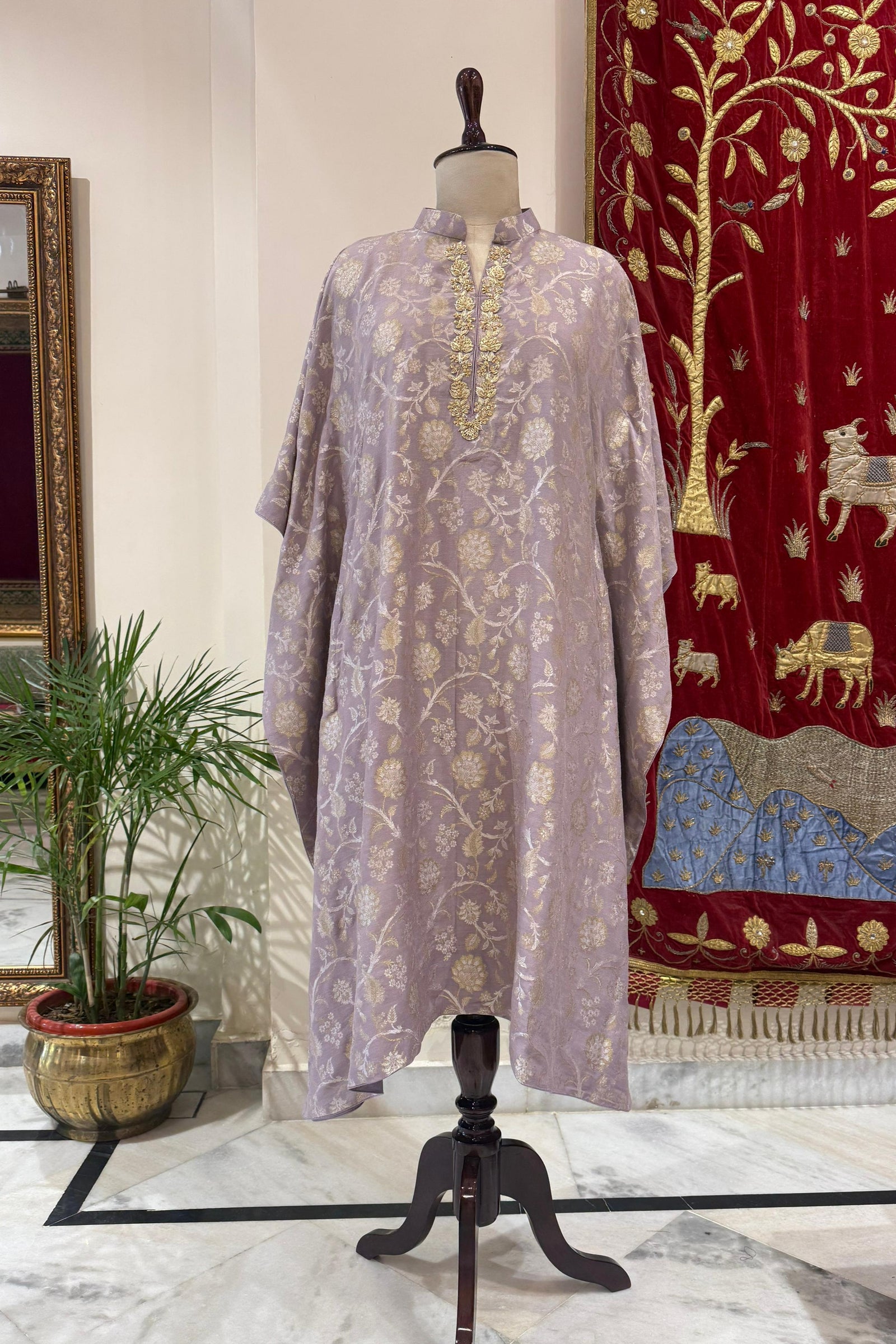 Lavender Banarasi Moonga Silk Kaftan